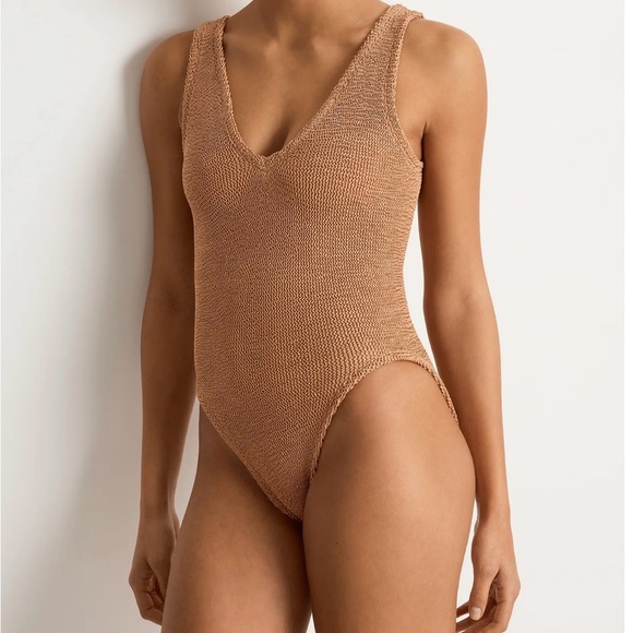 Hunza G Other - NWT Hunza G Sadie one piece swimsuit in metallic cocoa